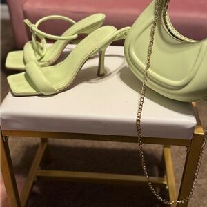 Forever 21 Green Heeled Sandals with Square Toe